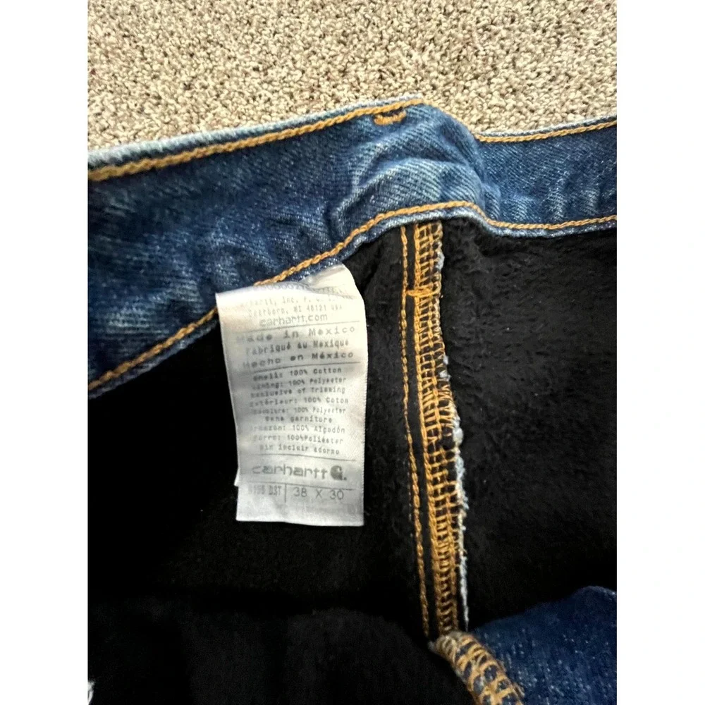 Carhartt Workwear Jeans Mens 38x30 Blue Flannel‎ Lined Relaxed Fit Straight Leg